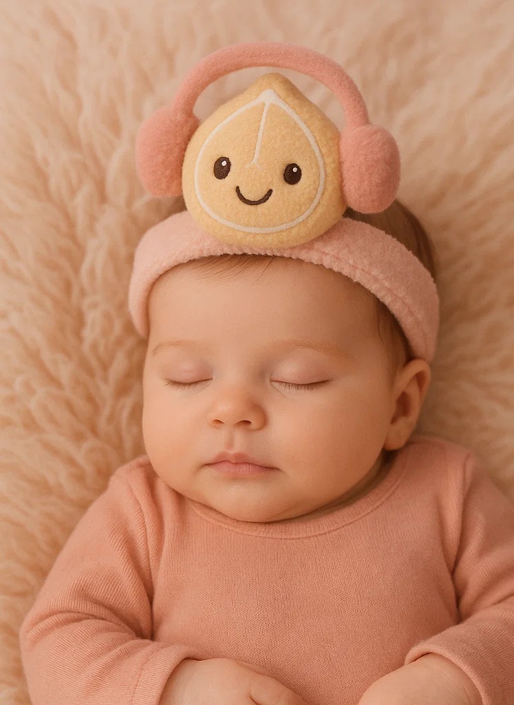 Coconut Drink Plush Baby Headband with Goofy Smile and Straw – Cartoon Fruit Fun