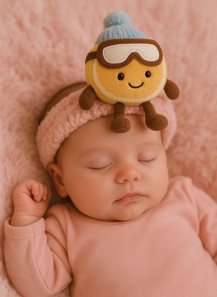 Winter-Baby-Stirnband mit Plüsch-Zitrone | Weiches Accessoire mit Mütze und Schutzbrille