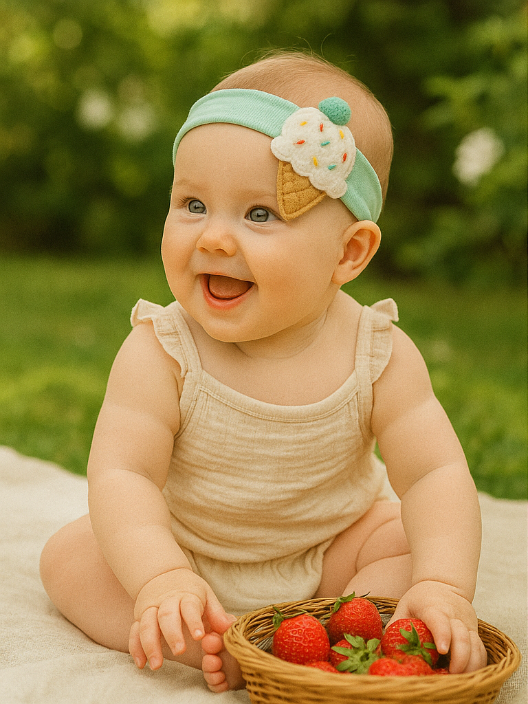 Cute Ice Cream Cone Baby Headband – Soft Elastic Infant Hairband Accessory