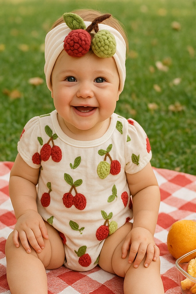 Red and Green Lychee Plush Headband for Babies