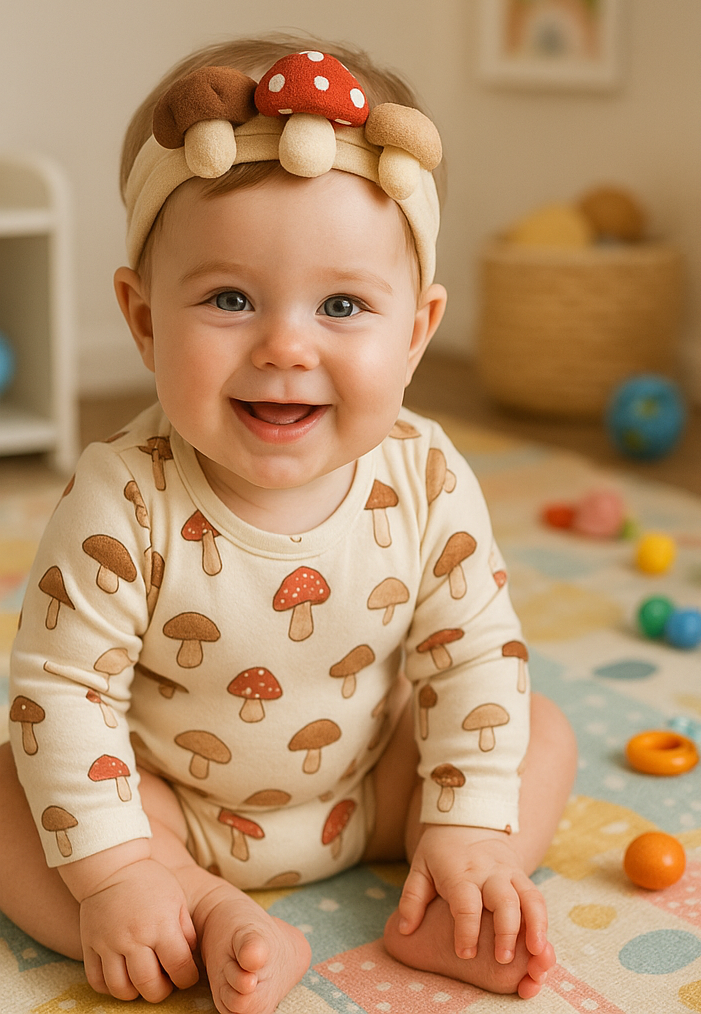 Cute Mushroom & Pea Baby Headband Set – Soft & Adorable Cartoon Style Hair Accessories