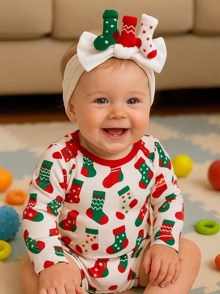 Christmas Stocking Series Baby Headband with Toy Socks