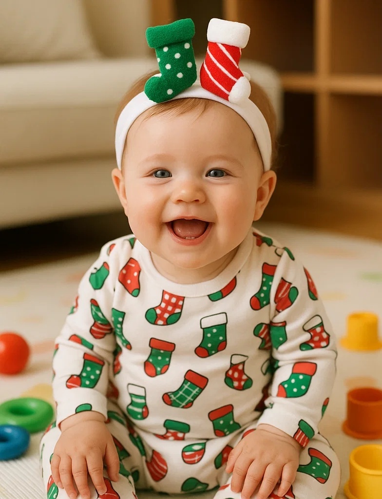 Christmas Stocking Baby Headband with Mini Toy Socks