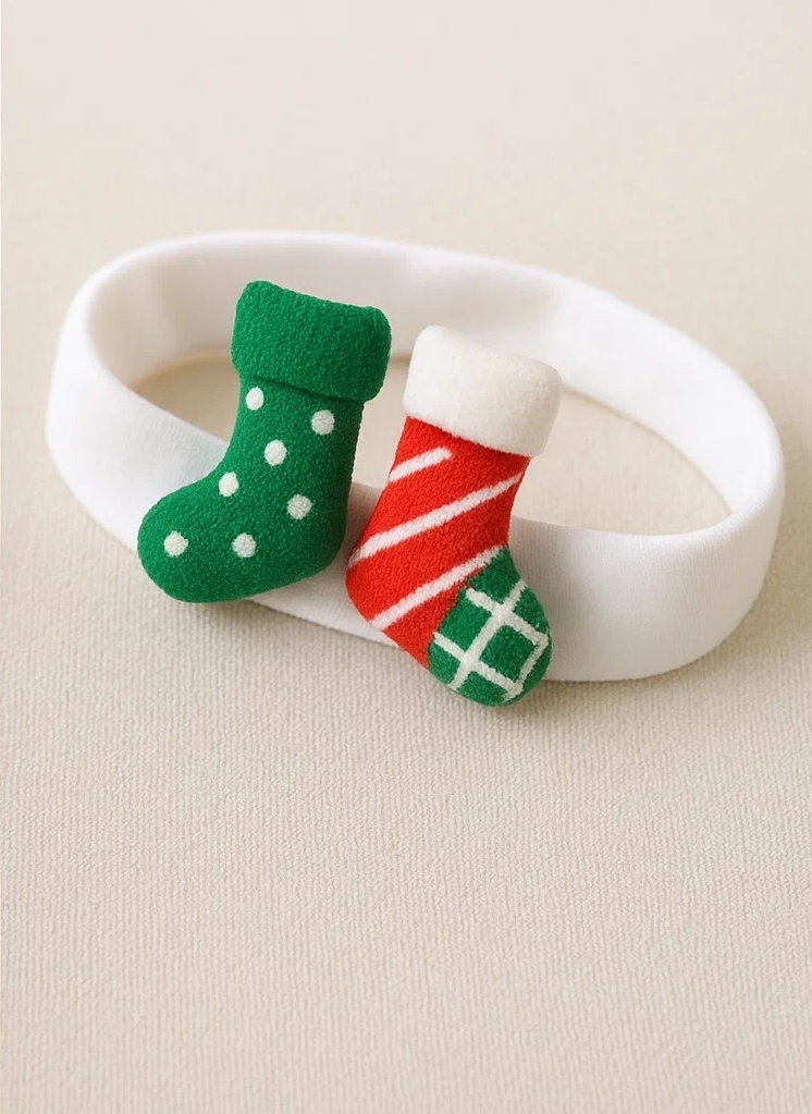 Christmas Stocking Baby Headband with Mini Toy Socks