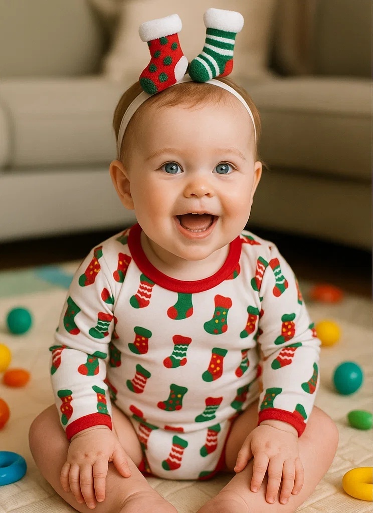 Christmas Stocking Toy Baby Headband with Three Festive Socks