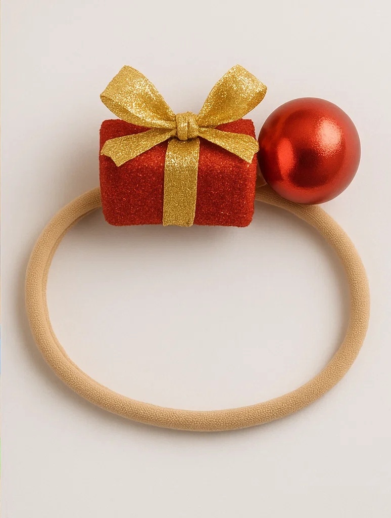 Christmas Gift Box Baby Headband with Red Ornament