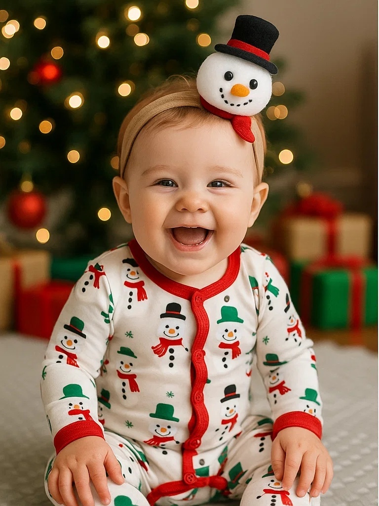 Snowman Baby Headband with Red Scarf and Green Hat