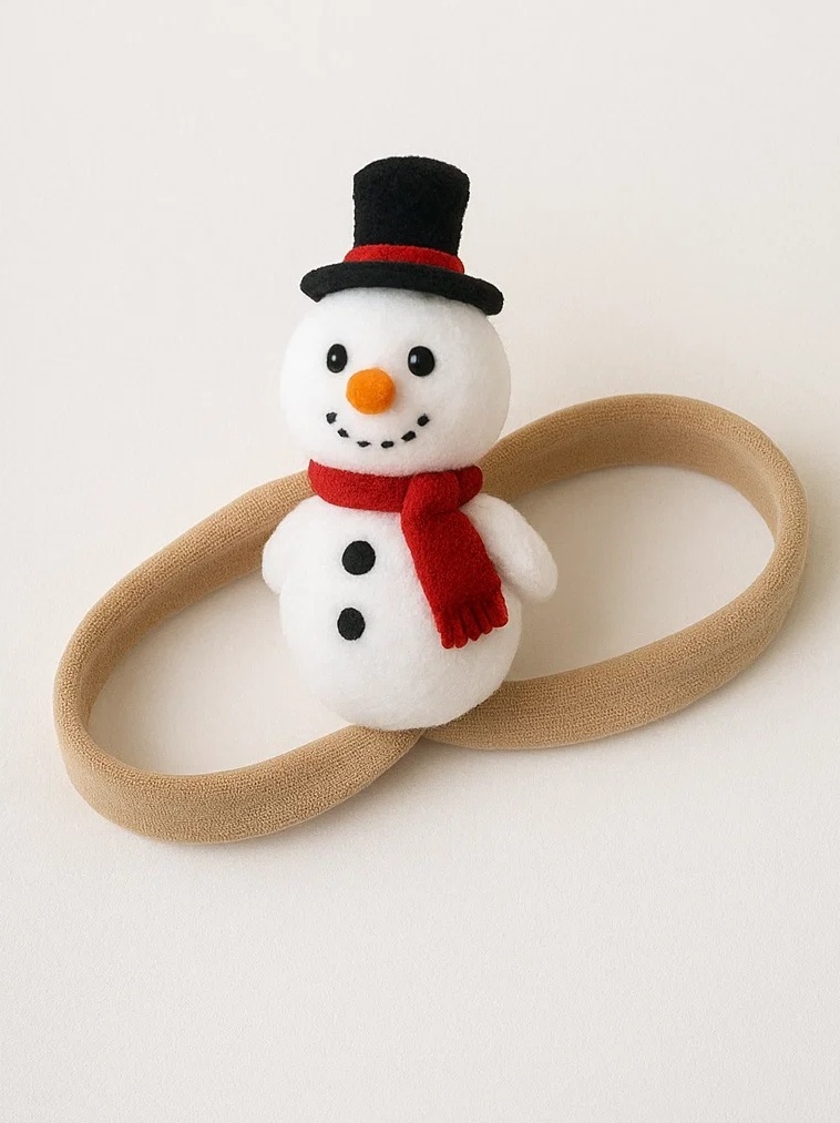 Snowman Baby Headband with Red Scarf and Green Hat