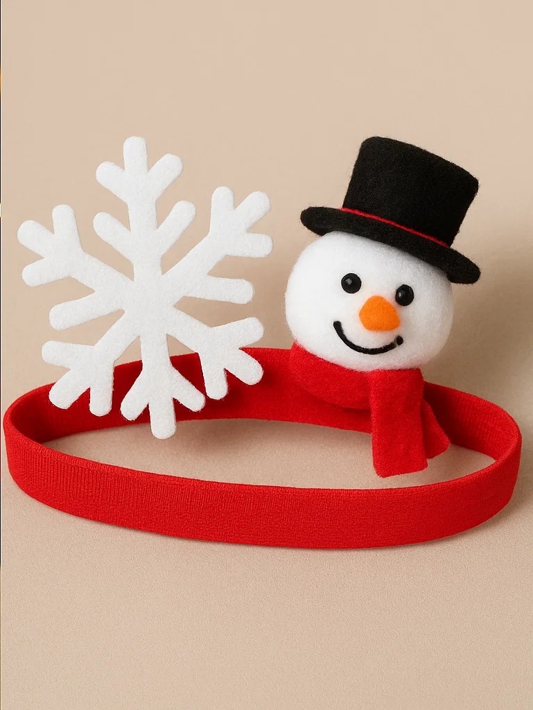 Snowman Baby Headband with Snowflake and Red Scarf
