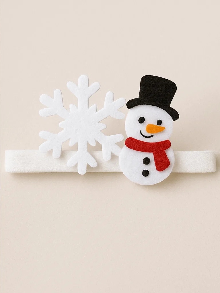 Christmas Snowman Baby Headband with Snowflake and Red Scarf