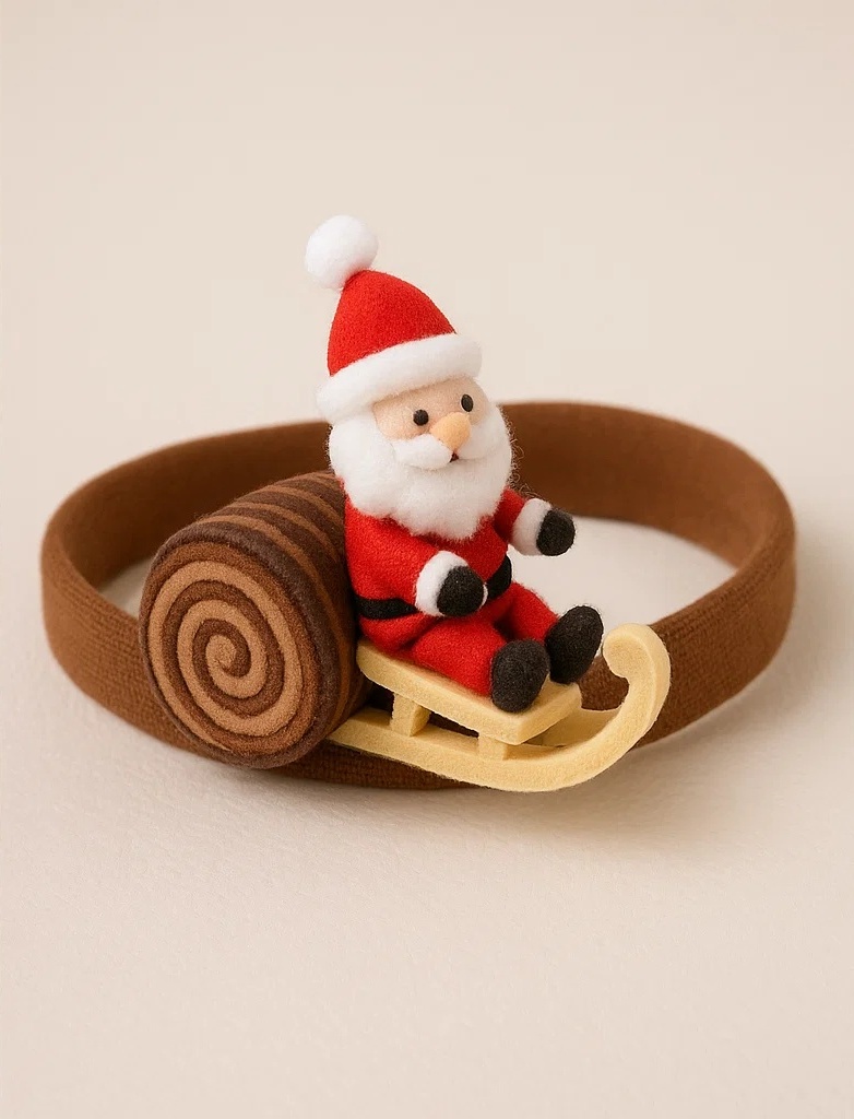Santa's Cozy Log Sleigh Baby Headband with Golden Sled