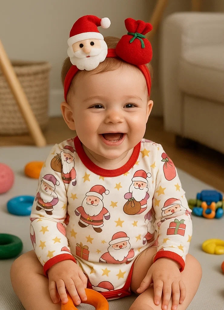 Diadema para Bebé Santa con Cara de Santa y Bolsa de Regalo