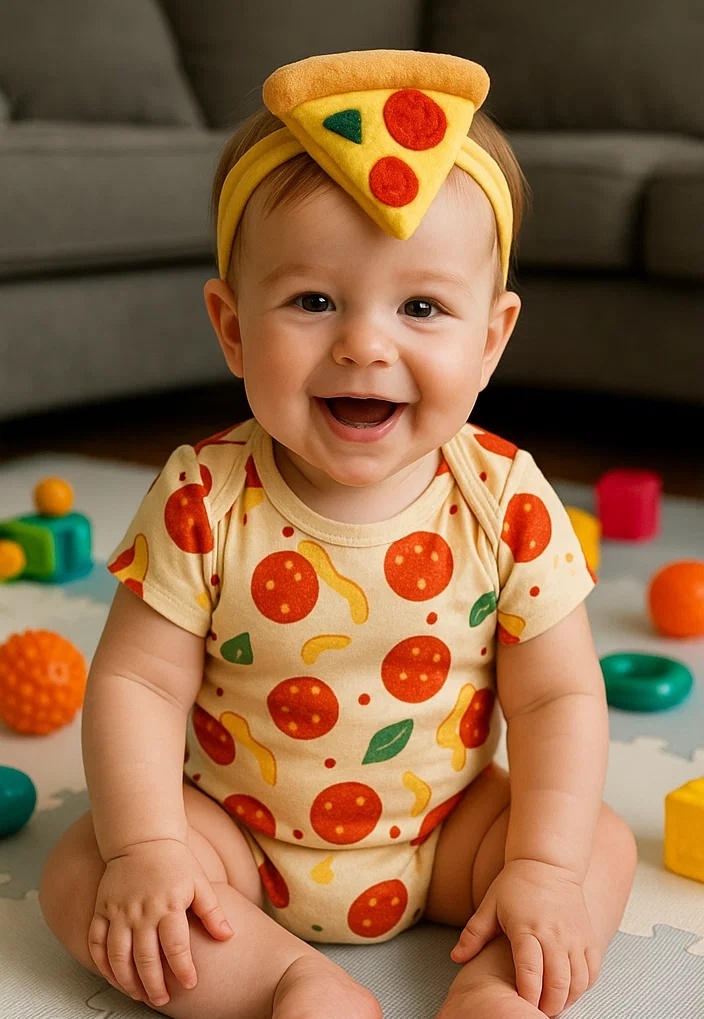 Pizza Slice Baby Headband with Fun Toppings Design