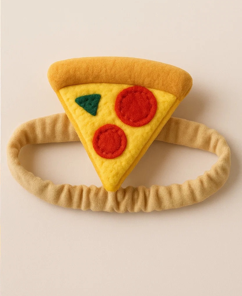 Pizza Slice Baby Headband with Fun Toppings Design