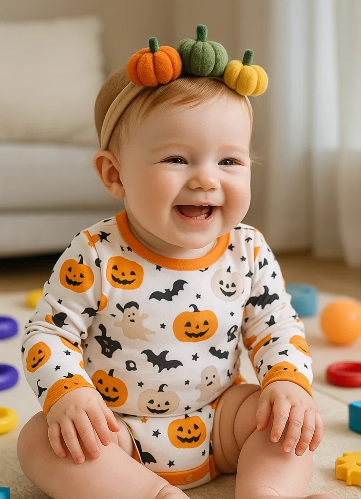 Pumpkin Trio Baby Headband - Soft Autumn Felt Hair Accessory
