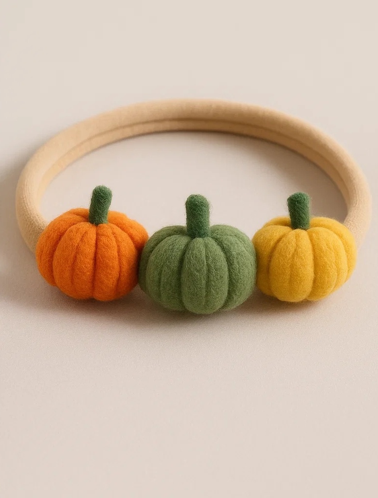 Pumpkin Trio Baby Headband - Soft Autumn Felt Hair Accessory