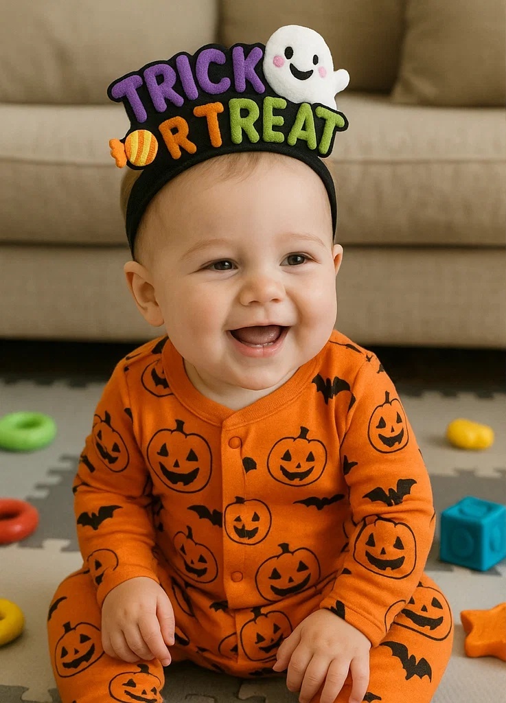 Haunted Sweets Halloween Baby Headband - Ghost & Candy Felt Letter Design