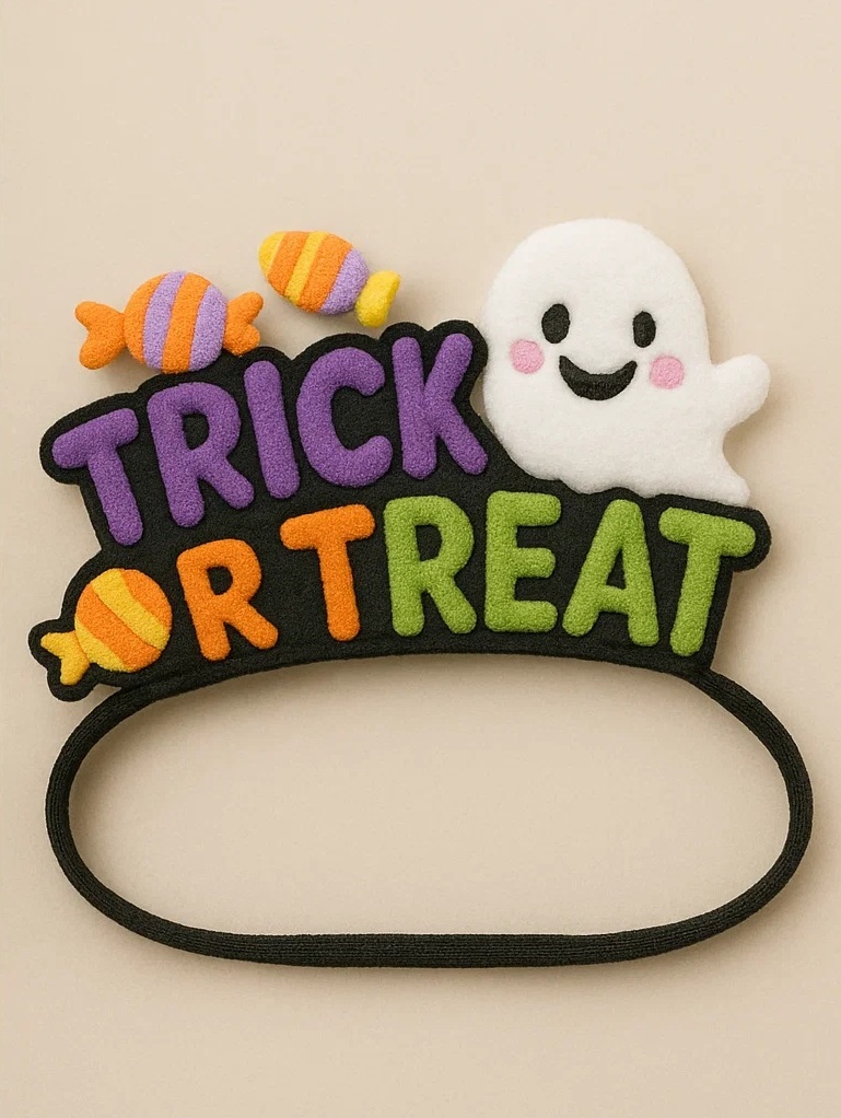 Haunted Sweets Halloween Baby Headband - Ghost & Candy Felt Letter Design
