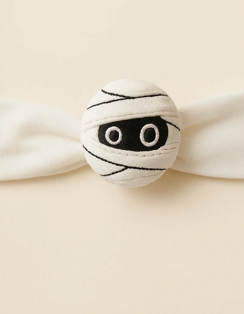 Peeking Mummy Halloween Baby Headband - Monochrome Eye Wrap Plush Design