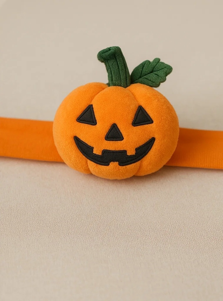 Smiley Jack-O'-Lantern Baby Headband - Plush Pumpkin Halloween Hairband