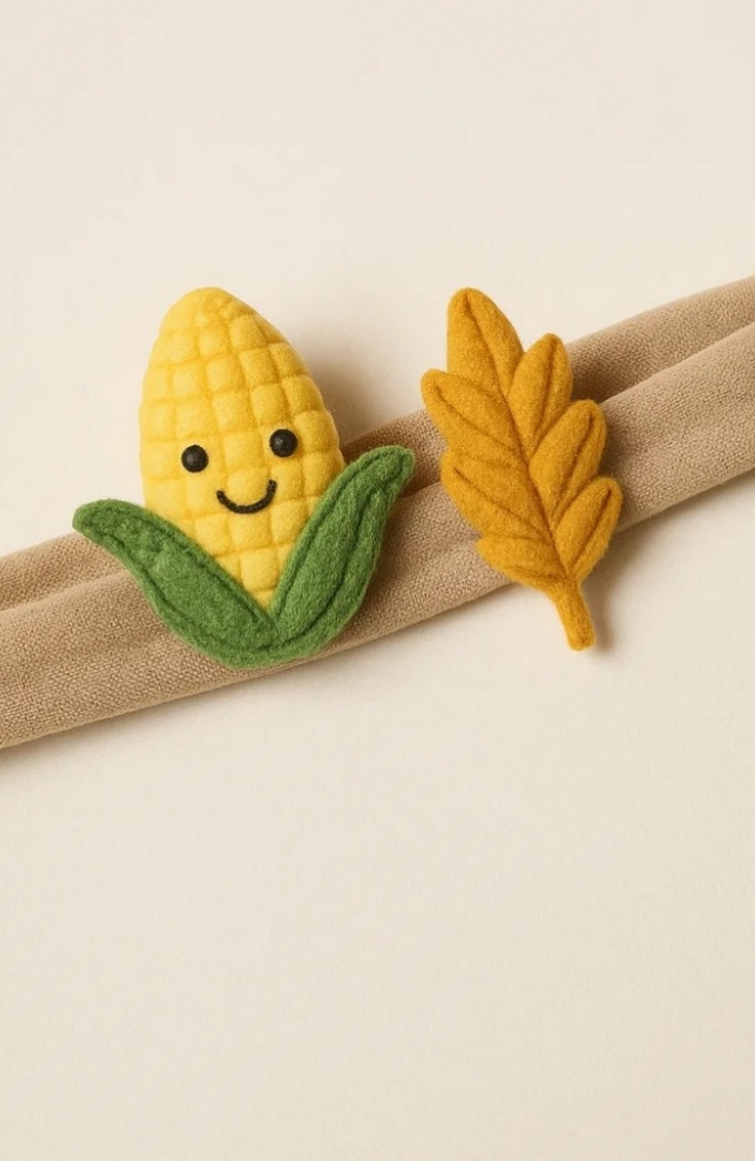 Thanksgiving Corn and Leaf Baby Headband - Fun Felt Design for Little Ones