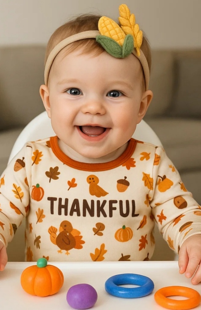 Autumn Harvest Baby Headband - Corn and Wheat Design for Thanksgiving
