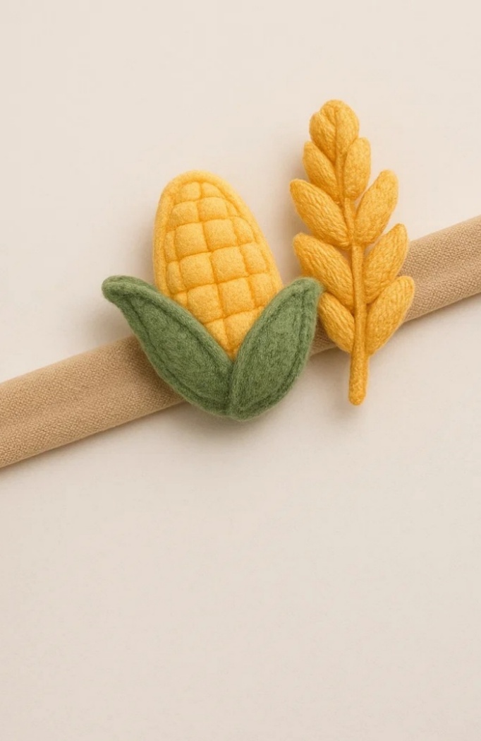 Autumn Harvest Baby Headband - Corn and Wheat Design for Thanksgiving