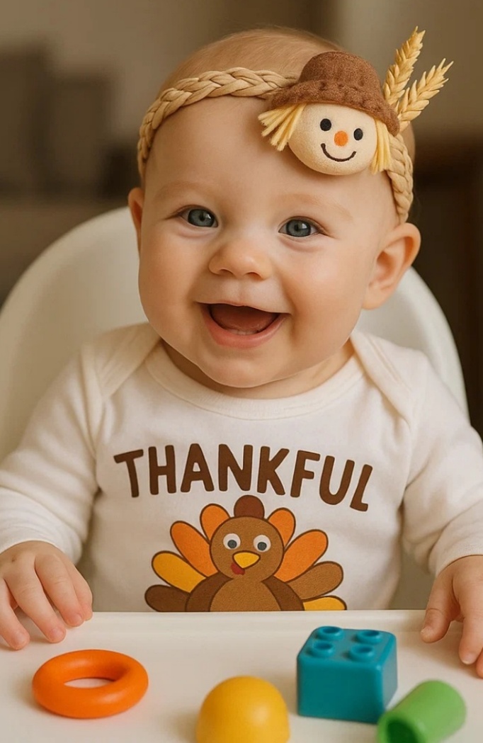 Scarecrow Baby Headband - Harvest-Inspired Design with Cute Straw Hat and Wheat