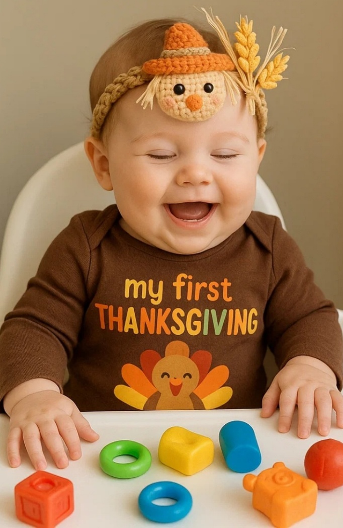 Baby Thanksgiving Headband with Crocheted Scarecrow Decoration