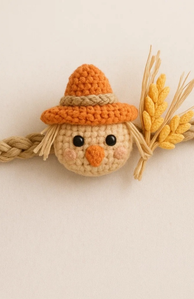 Baby Thanksgiving Headband with Crocheted Scarecrow Decoration