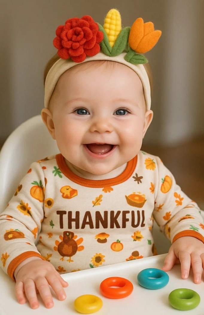Baby Thanksgiving Headband with Felt Flowers and Corn Design