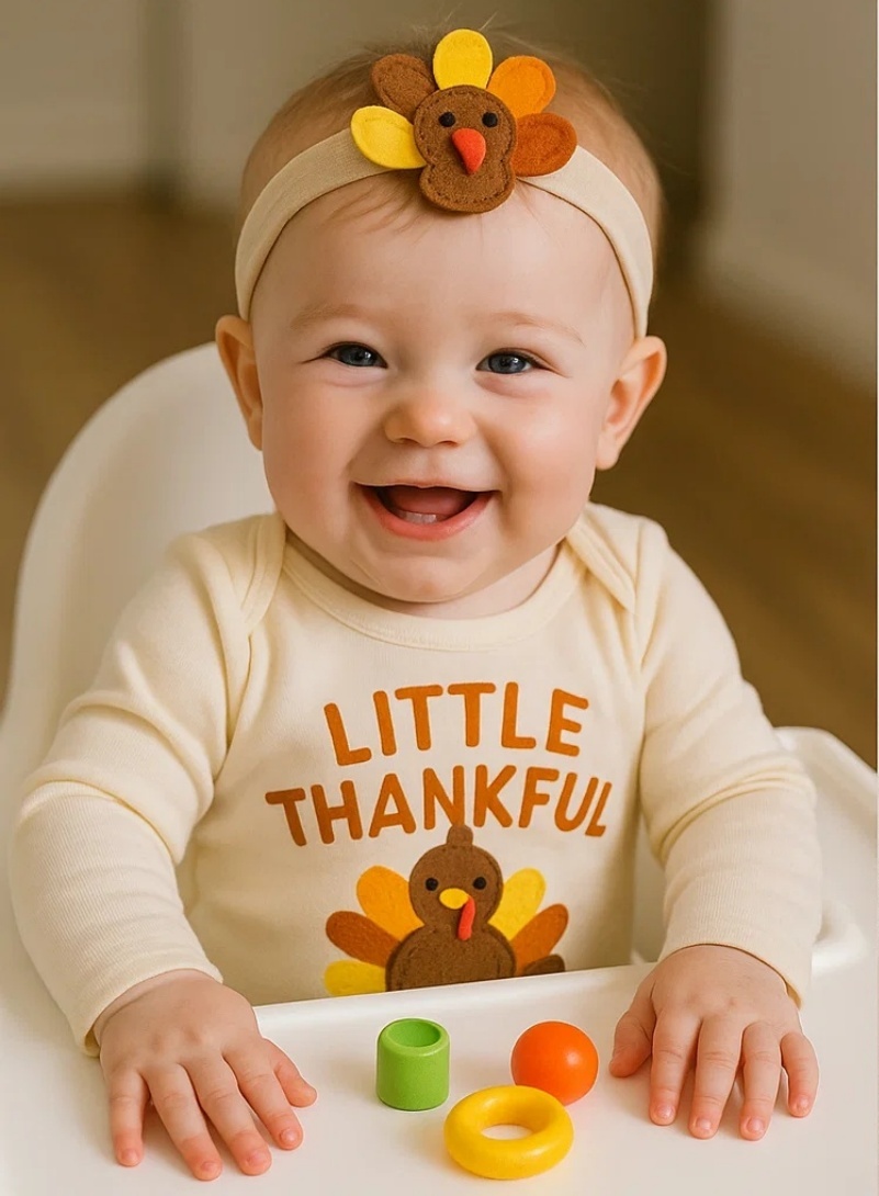 Thanksgiving Turkey Baby Headband - Cute Felt Turkey Design for Infants & Toddlers