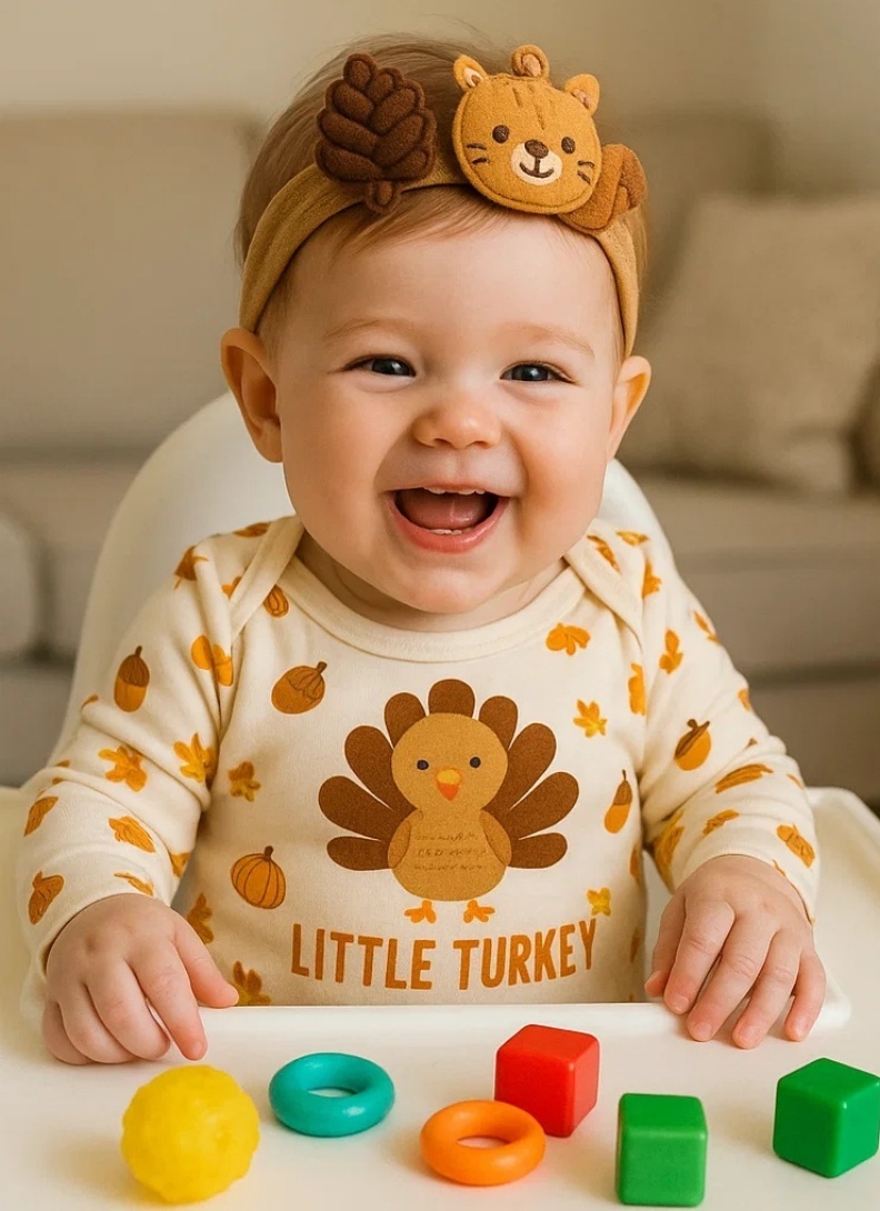 Autumn Squirrel Baby Headband with Pinecones and Acorn Design
