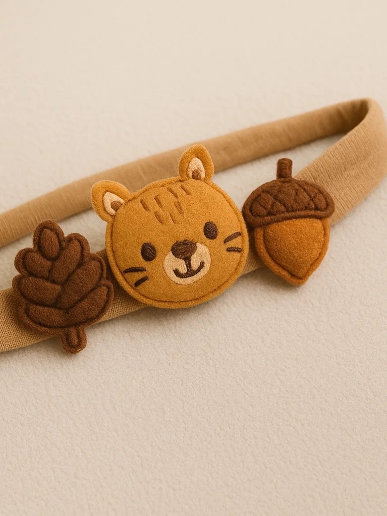 Autumn Squirrel Baby Headband with Pinecones and Acorn Design