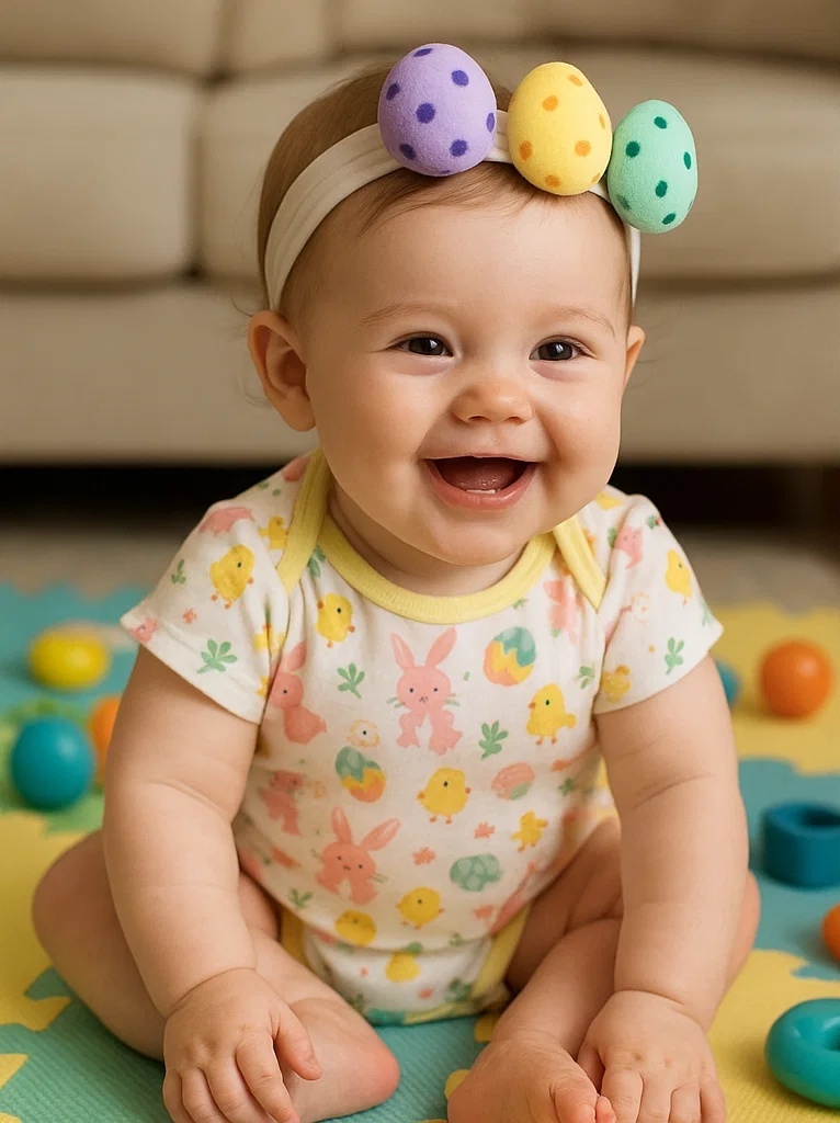 Colorful Polka Dot Easter Egg Baby Headband Set - Soft and Adjustable for Infants & Toddlers