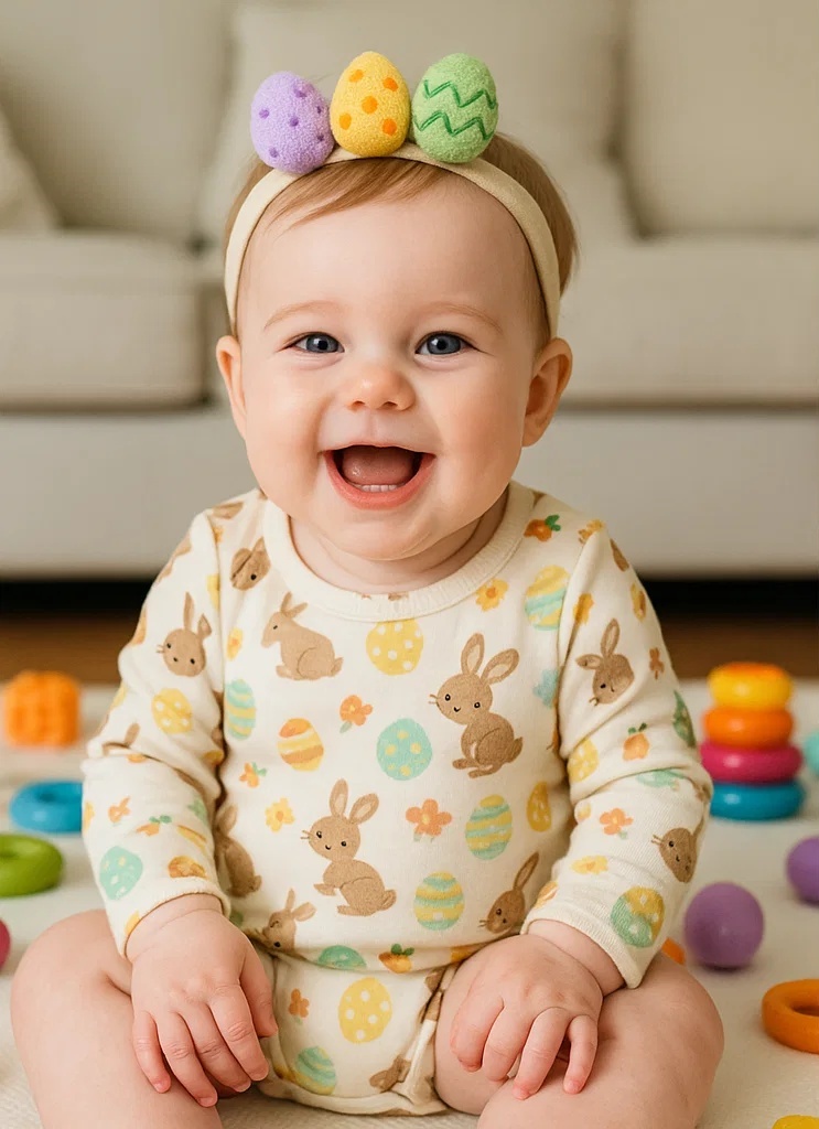 Polka Dot and Zigzag Easter Egg Baby Headband Set - Soft and Adjustable for Infants & Toddlers