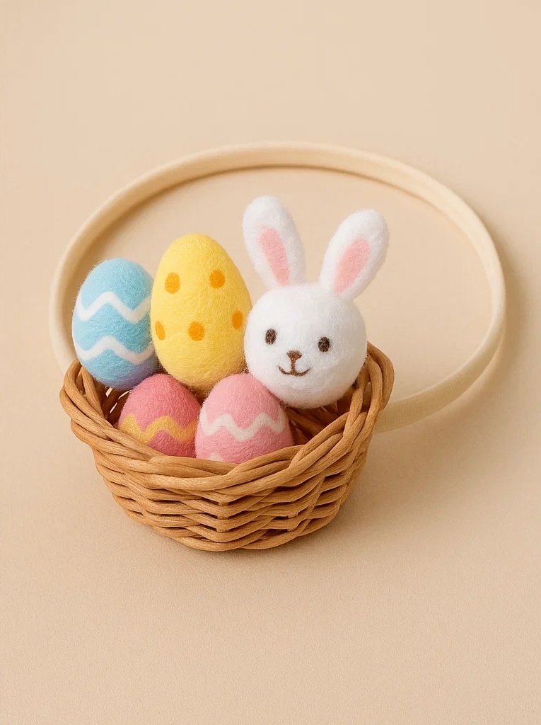 Easter Basket Baby Headband with Bunny and Colorful Eggs - Soft and Adjustable for Infants & Toddlers
