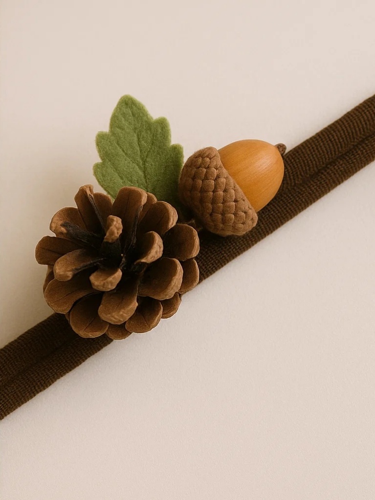 Baby Thanksgiving Headband with Crocheted Pinecone and Acorn Design