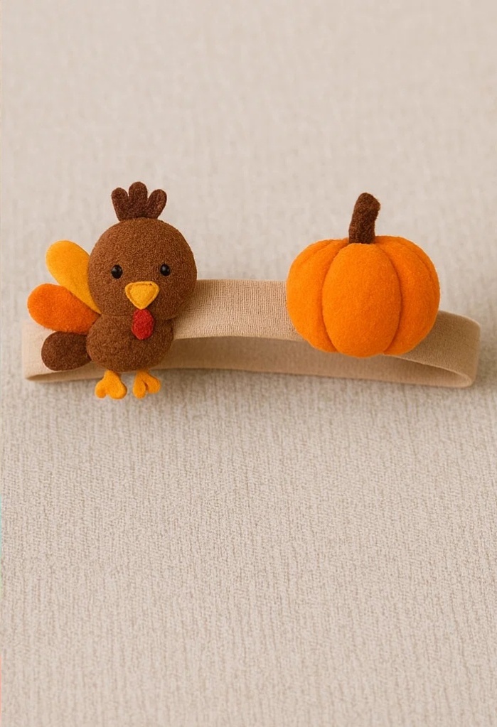 Thanksgiving Turkey and Pumpkin Baby Headband - Soft and Adjustable for Infants & Toddlers