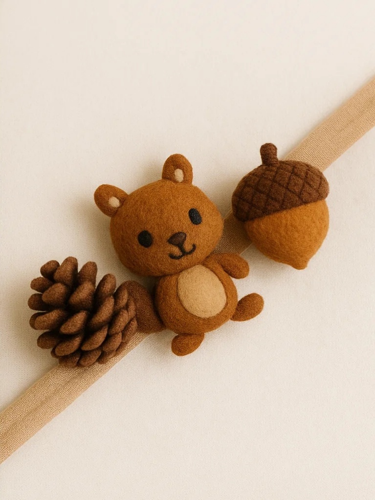 Clever Squirrel Baby Headband with Acorns and Pinecones
