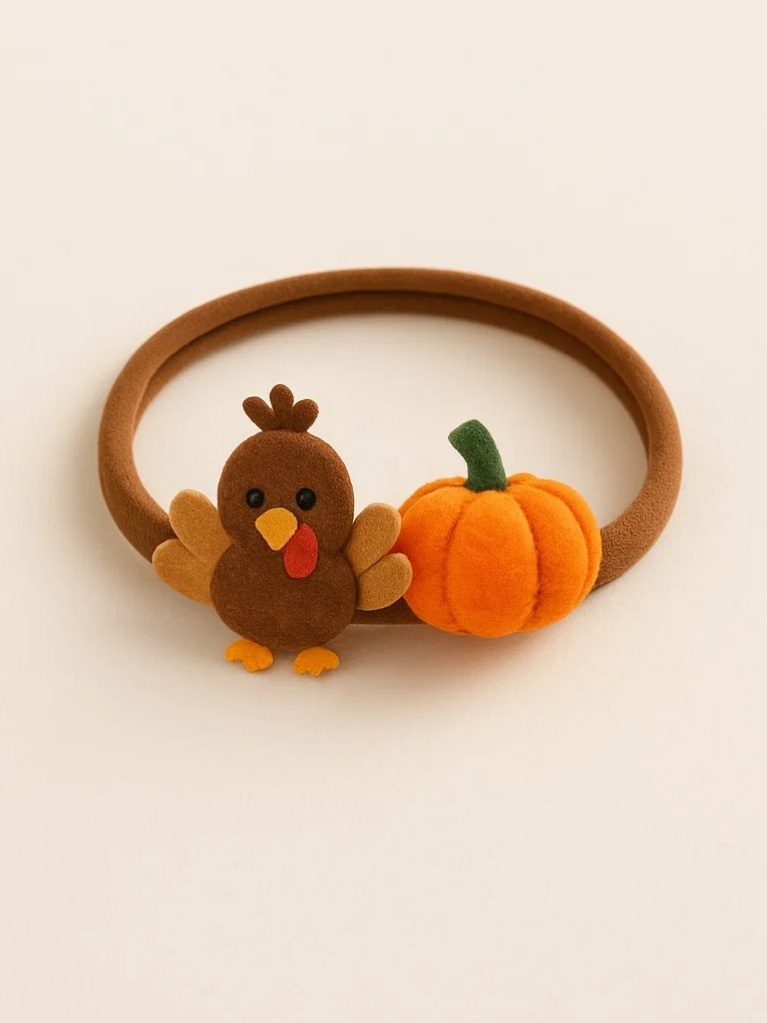 Harvest Turkey and Pumpkin Baby Headband - Adorable Felt Design for Little Ones' Thanksgiving