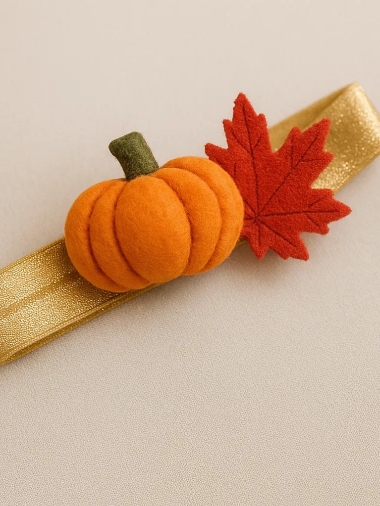 Autumn Harvest Baby Headband with Pumpkin and Maple Leaf - Perfect for Thanksgiving