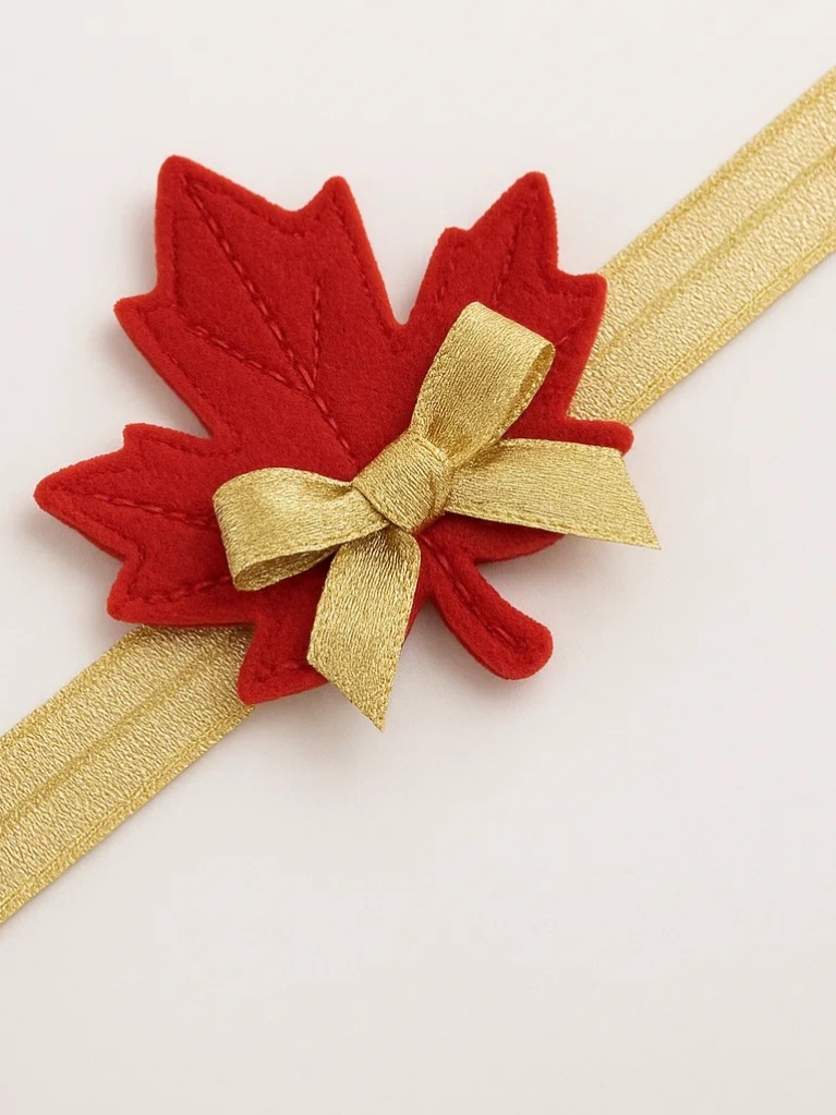 Golden Leaf Thanksgiving Baby Headband - Festive Fall Design with Red Leaves and Gold Bow