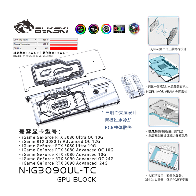 Bykski N-IG3090UL-TC Video card backplane video memory water cooler Rainbow 3090 Ultra OC