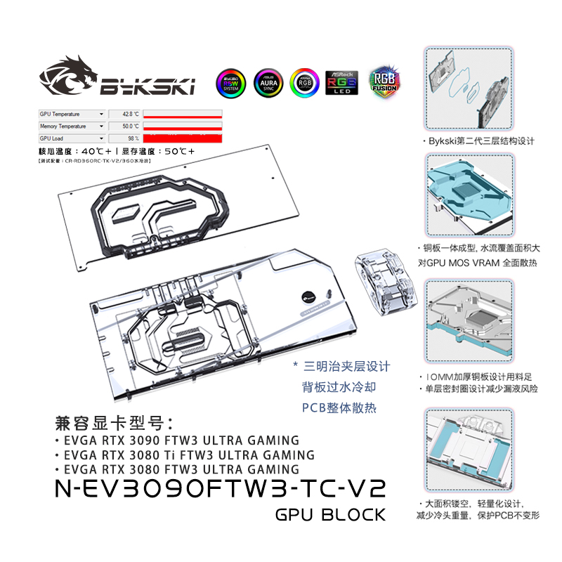 Bykski N-EV3090FTW3-TC-V2 GPU BLOCK EVGA RTX3090 FTW3