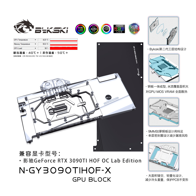 Bykski N-GY3090TIHOF-X GPU BLOCK GeForce RTX3090Ti The hall of fame