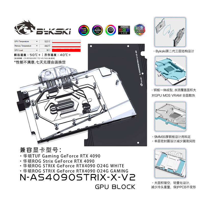 Bykski N-AS4090STRIX-X-V2 GPU BLOCK ASUS Birds of prey RTX 4090 TUF