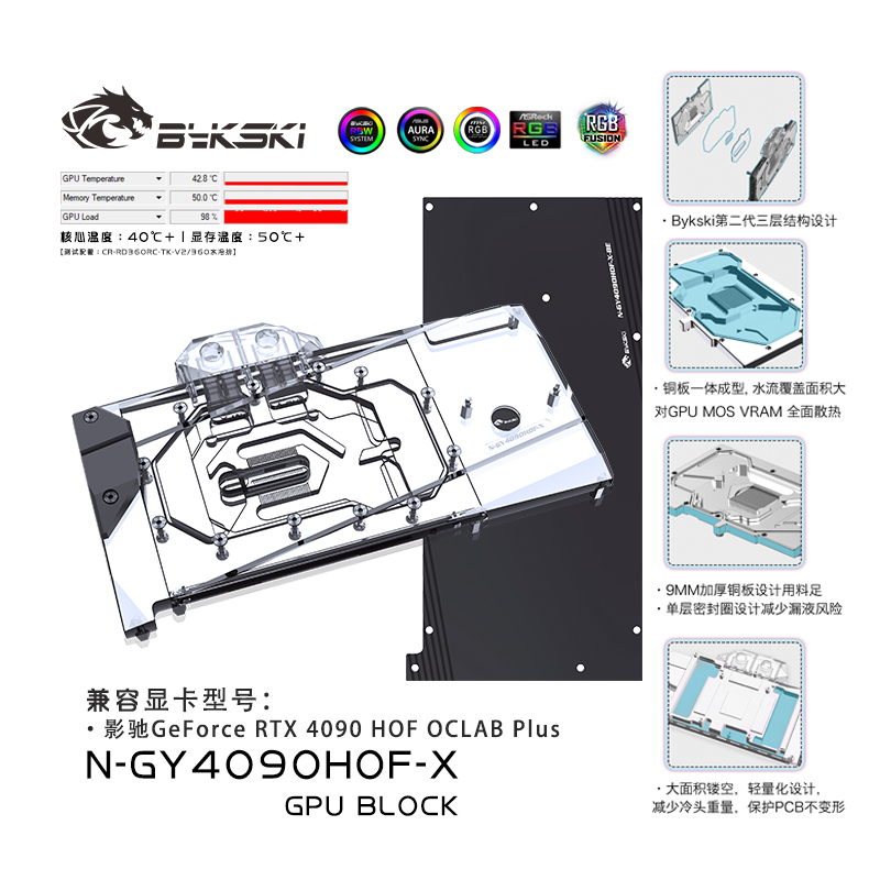Bykski N-GY4090HOF-X GPU BLOCK GALAXY RTX 4090 HOF OCLAB Plus