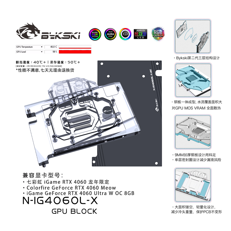 Bykski N-IG4060L-X graphics card water block Colorful  RTX 4060 Year of the Dragon Limited Edition