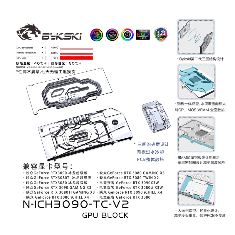 Bykski N-ICH3090-TC-V2 Yingzhong RTX3090 Ice Dragon Super Edition graphics card water-cooled head